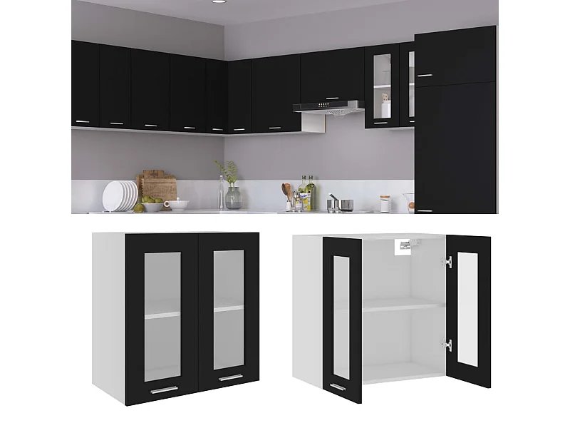 Vitrine suspendue "Lyon" Noir 60 x 31 x 60 cm Bois d'ingénierie