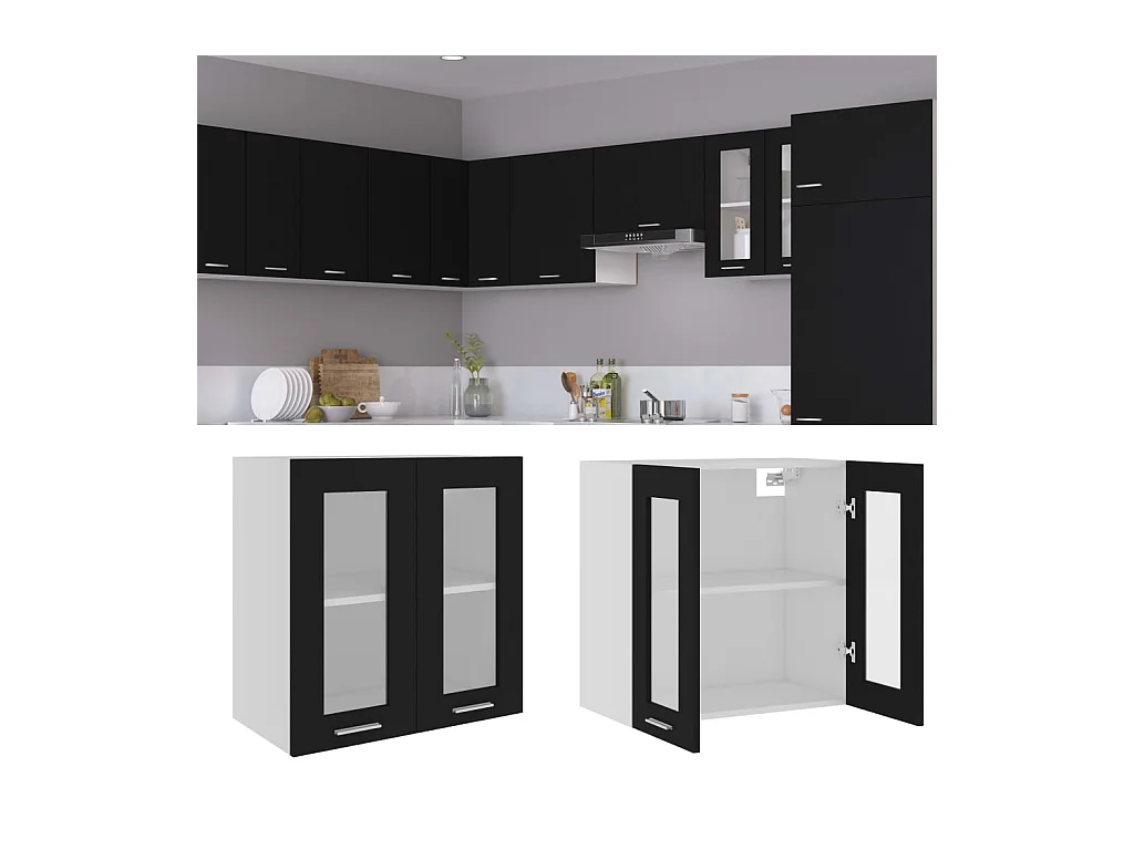 Vitrine suspendue "Lyon" Noir 60 x 31 x 60 cm Bois d'ingénierie
