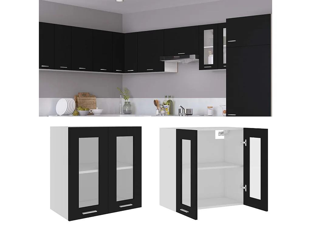 Hängeglasschrank Lyon Schwarz 60x31x60 cm Holzwerkstoff