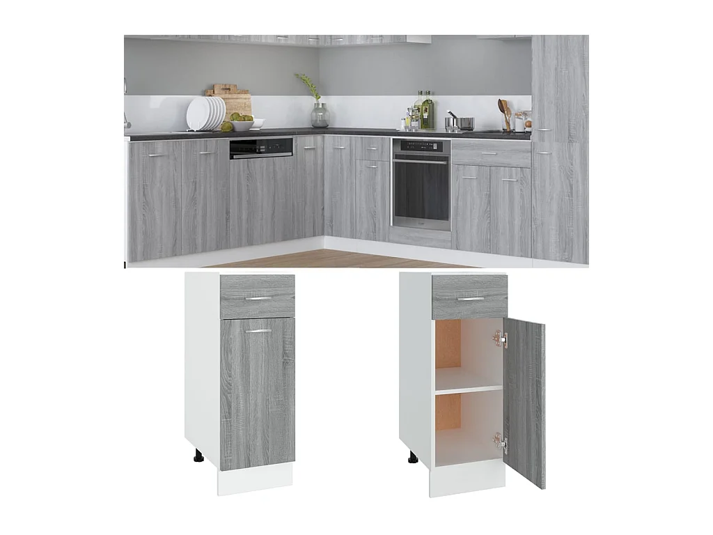 Armoire à tiroirs inférieure "Lyon" Gris Sonoma 30 x 46 x 81,5 cm Bois d'ingénierie