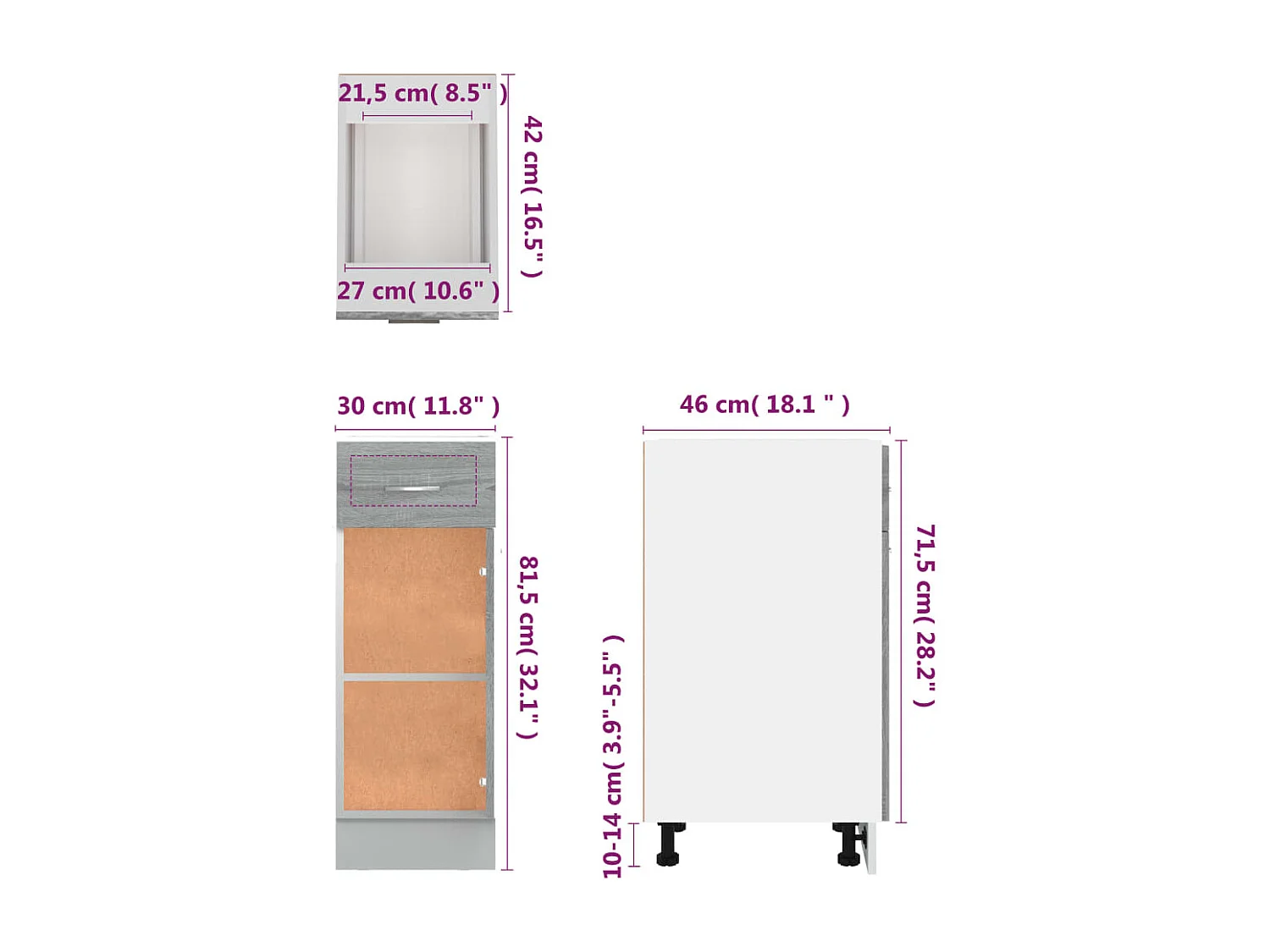 Unterschrank mit Schublade Lyon Grau Sonoma 30x46x81,5 cm