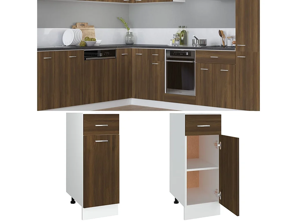 Onderkast met lade Lyon 30x46x81,5 cm bewerkt hout bruin eikenkleur