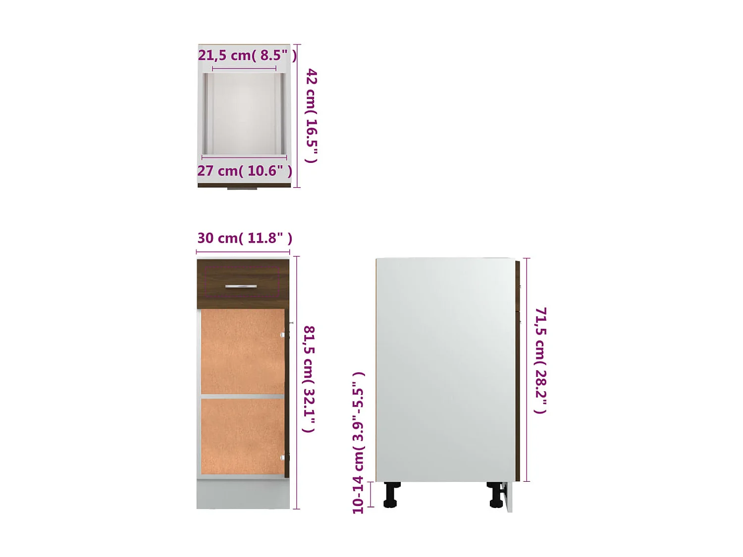 Armoire à tiroirs "Lyon" Chêne brun 30 x 46 x 81,5 cm Bois d'ingénierie