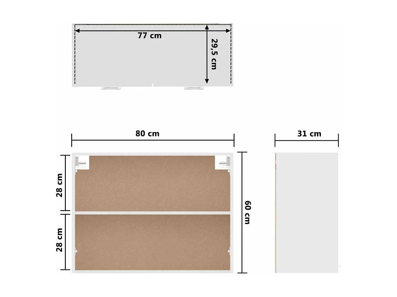 Hangkast Lyon 80x31x60 cm bewerkt hout hoogglans wit