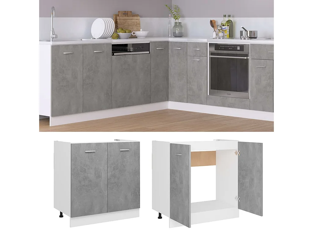 Armoire de plancher d'évier Gris béton Bois d’ingénierie