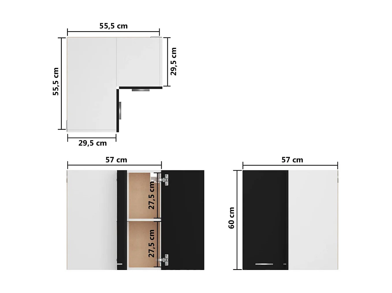 Hanghoekkast Lyon 57x57x60 cm bewerkt hout zwart