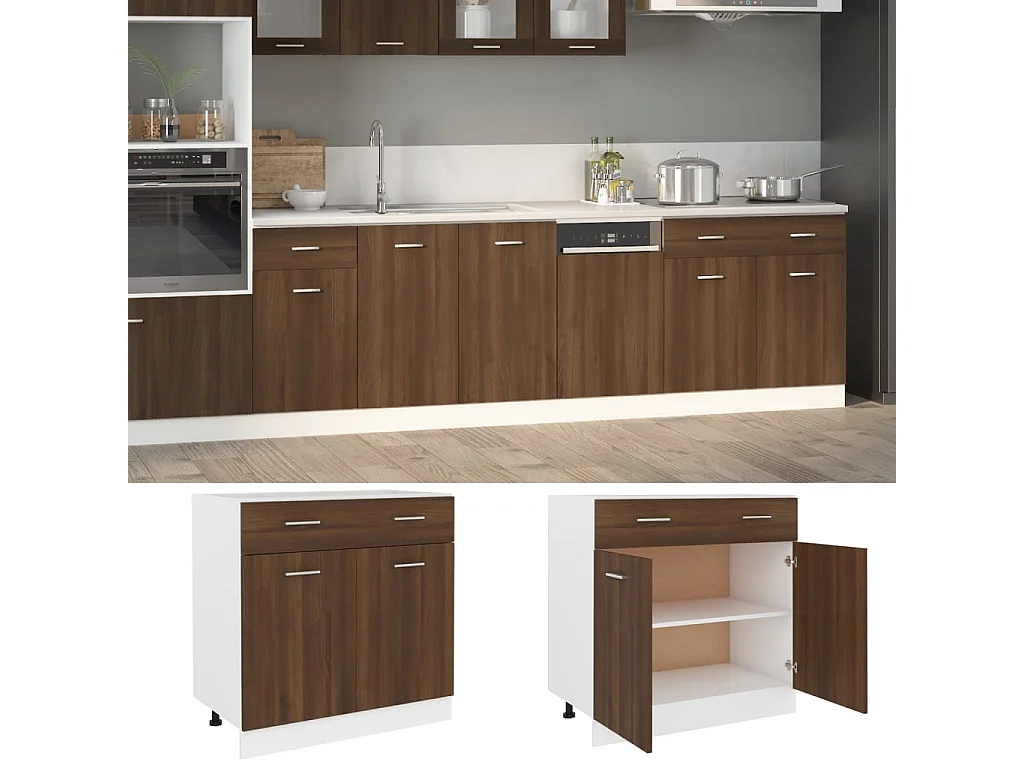 Unterschrank mit Schublade Braun Eiche-Optik 80x46x81,5 cm