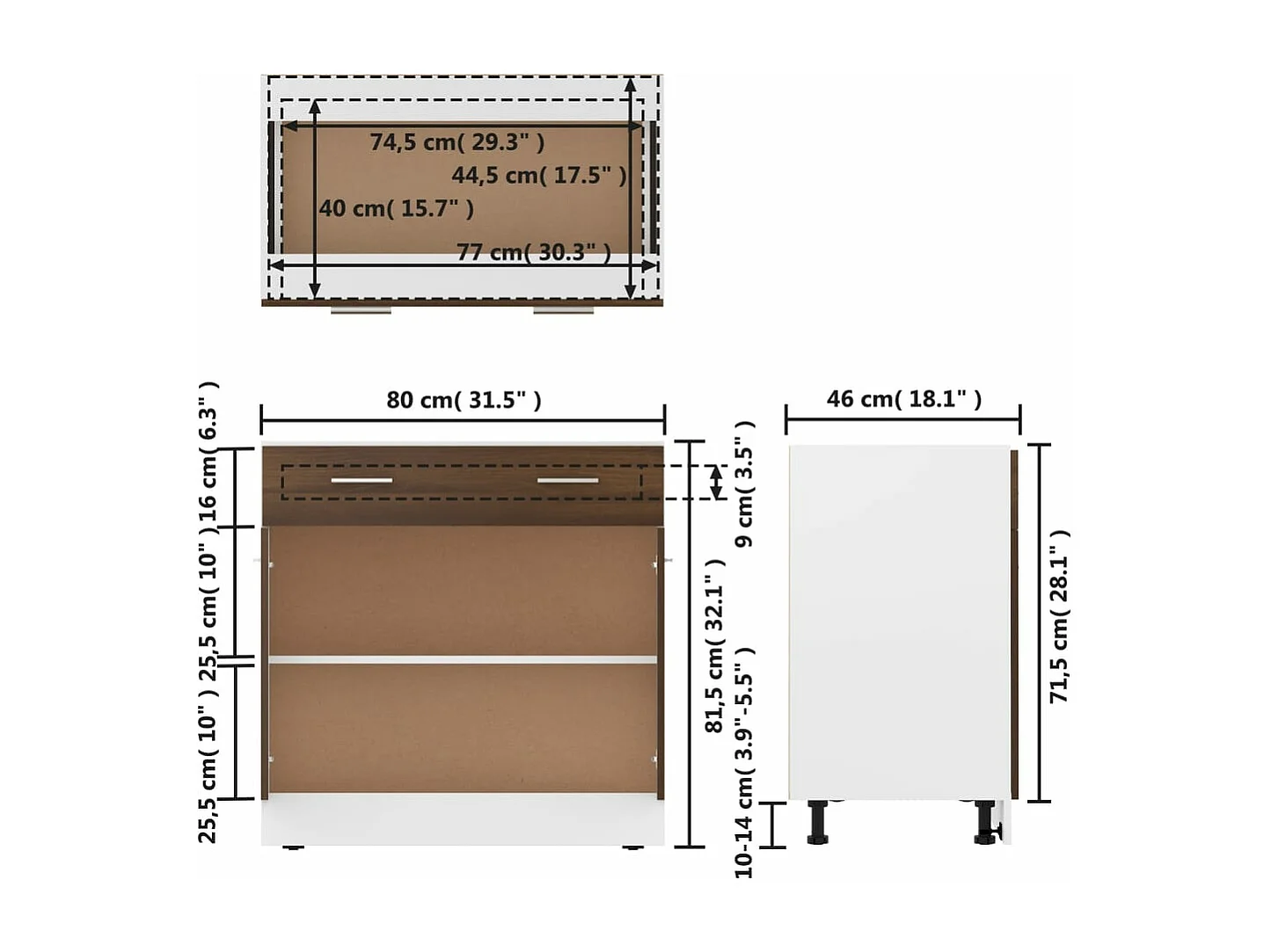 Unterschrank mit Schublade Braun Eiche-Optik 80x46x81,5 cm