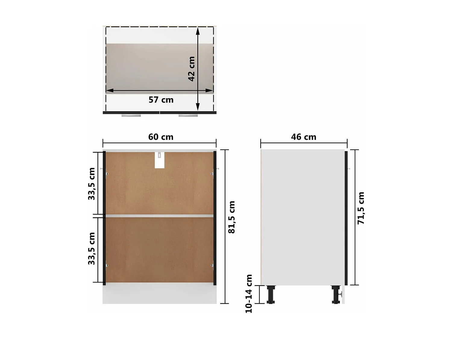 Unterschrank Lyon Schwarz 60x46x81,5 cm Holzwerkstoff