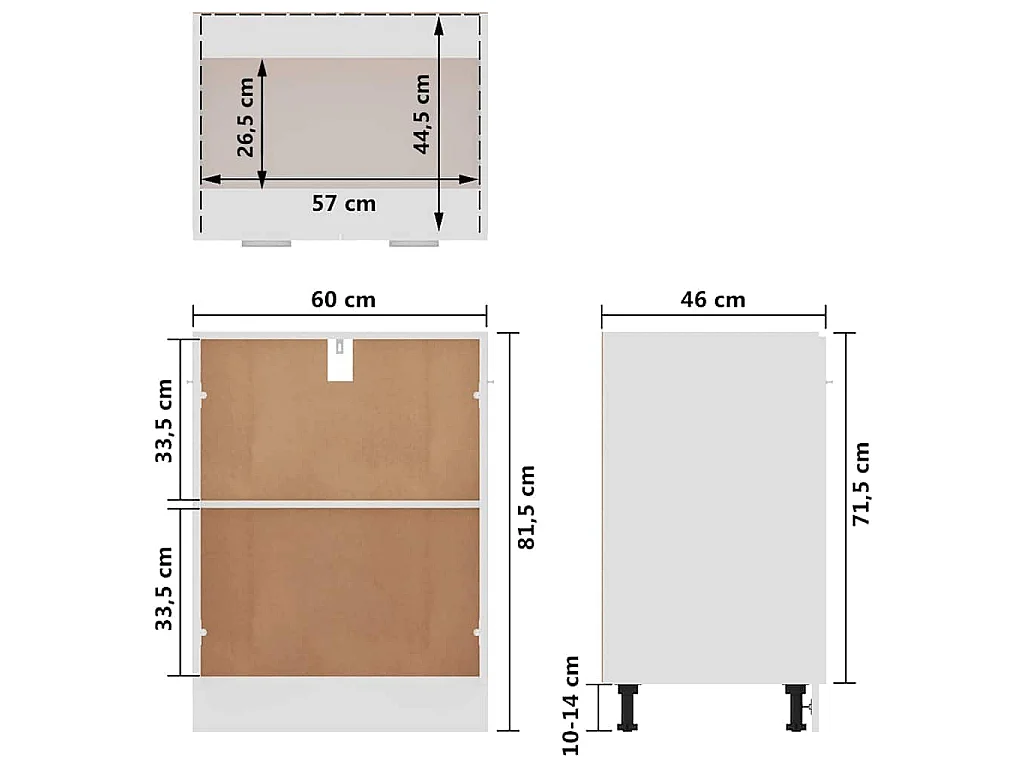 Armário inferior “Lyon” 60x46x81,5cm derivados madeira branco