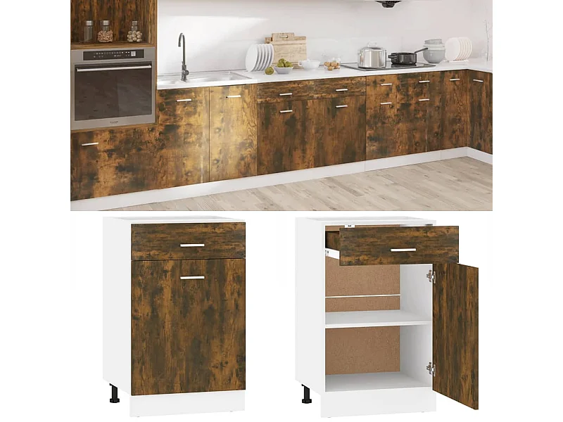 Mueble bajo con cajón "Lyon" roble ahumado 50x46x81,5 cm Madera de ingeniería