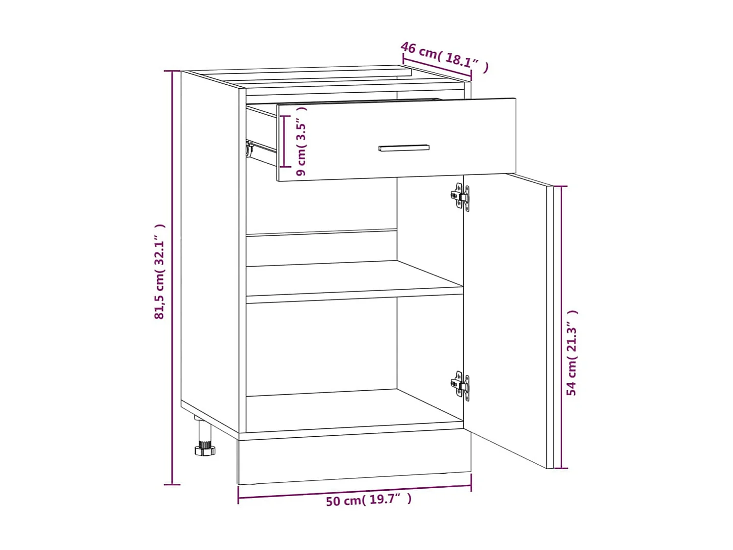Armoire à tiroirs "Lyon" Chêne fumé 50 x 46 x 81,5 cm Bois d'ingénierie