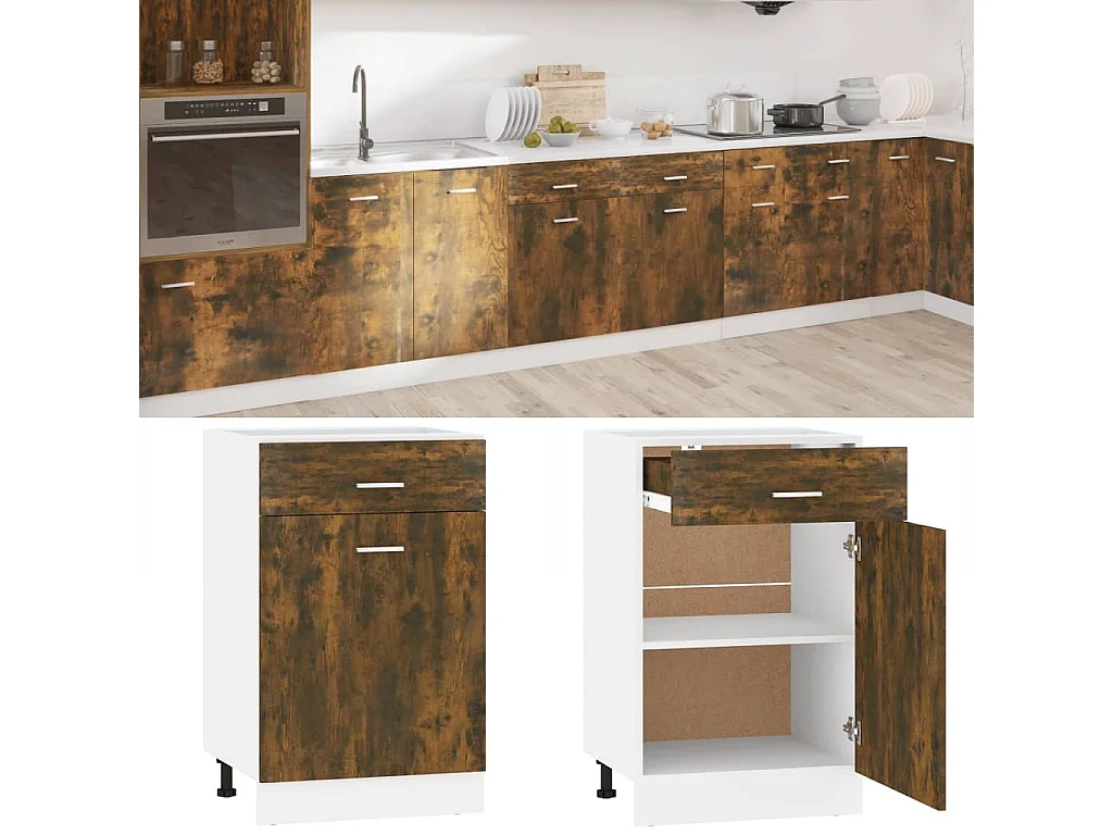 Onderkast met lade Lyon 50x46x81,5 cm bewerkt hout gerookt eiken