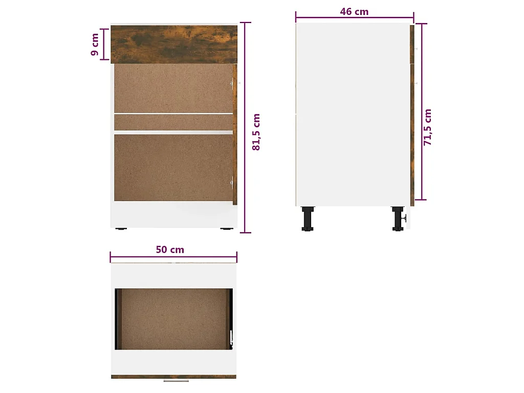 Onderkast met lade Lyon 50x46x81,5 cm bewerkt hout gerookt eiken