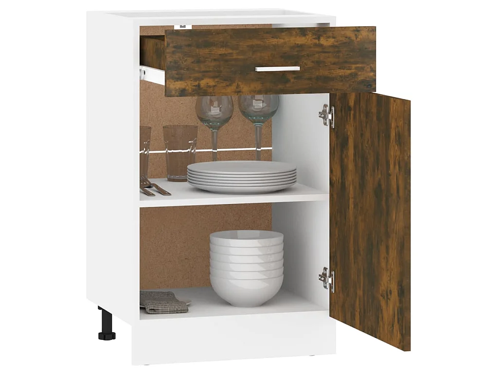 Onderkast met lade Lyon 50x46x81,5 cm bewerkt hout gerookt eiken