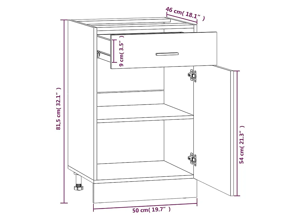 Unterschrank mit Schublade Lyon Räuchereiche 50x46x81,5 cm