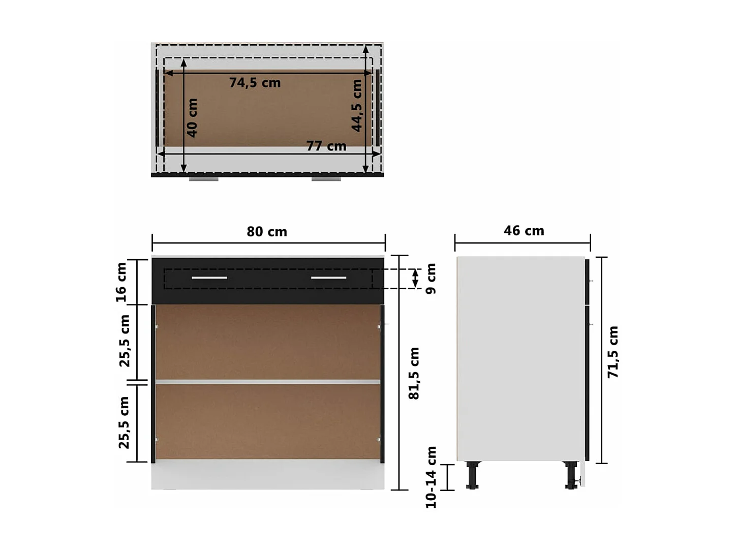 Schubunterschrank Lyon Schwarz 80x46x81,5 cm Holzwerkstoff