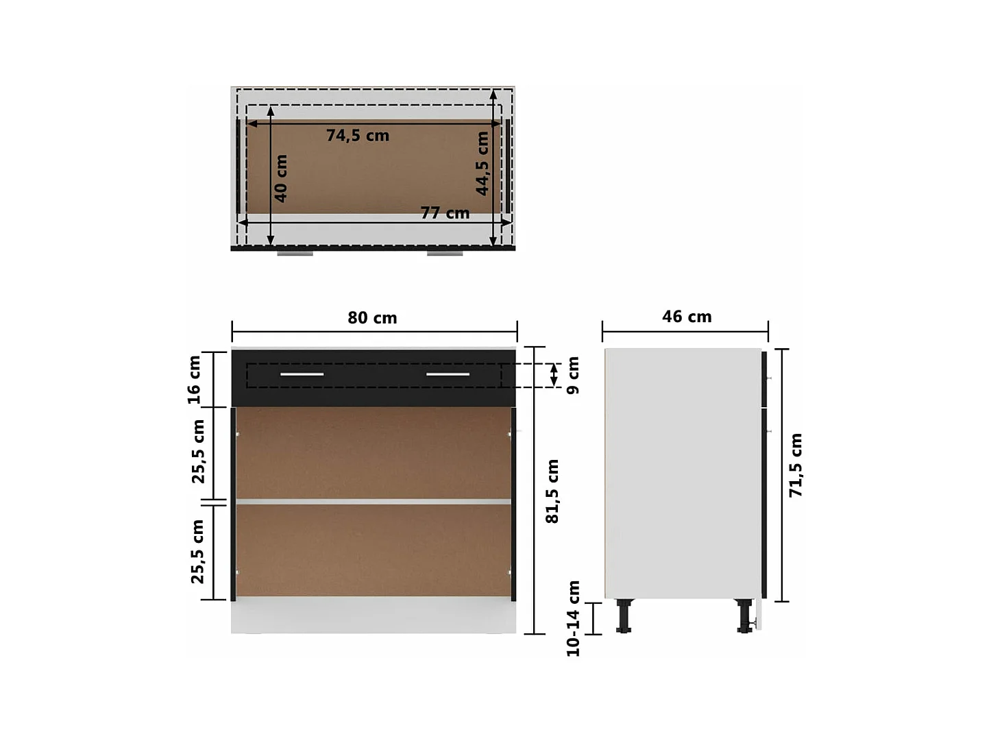 Cajón bajo "Lyon" negro, 80 x 46 x 81,5 cm, madera de ingeniería