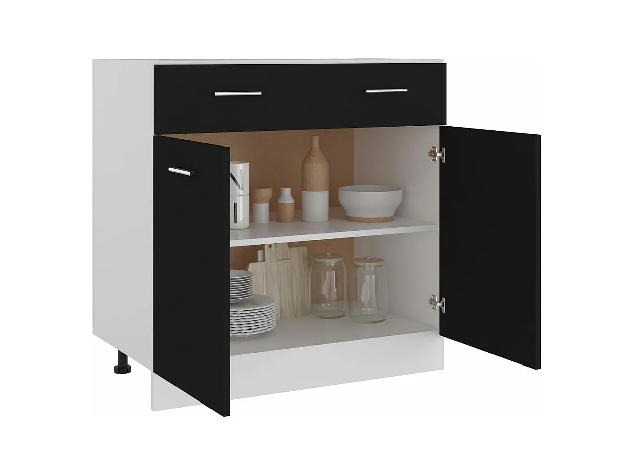 Cajón bajo "Lyon" negro, 80 x 46 x 81,5 cm, madera de ingeniería