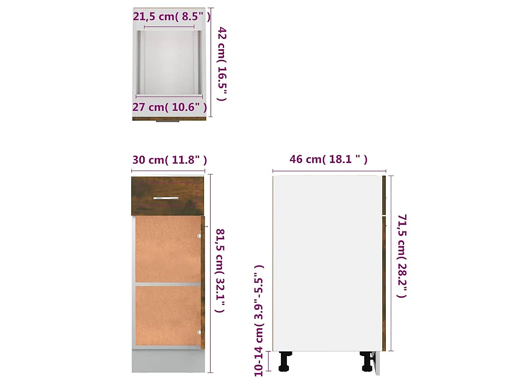 Armoire à tiroirs "Lyon" Chêne fumé 30 x 46 x 81,5 cm Bois d'ingénierie