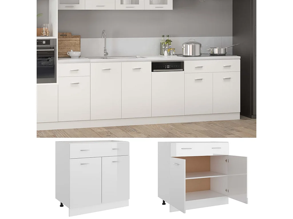 Armoire de plancher à tiroir "Lyon" Blanc brillant