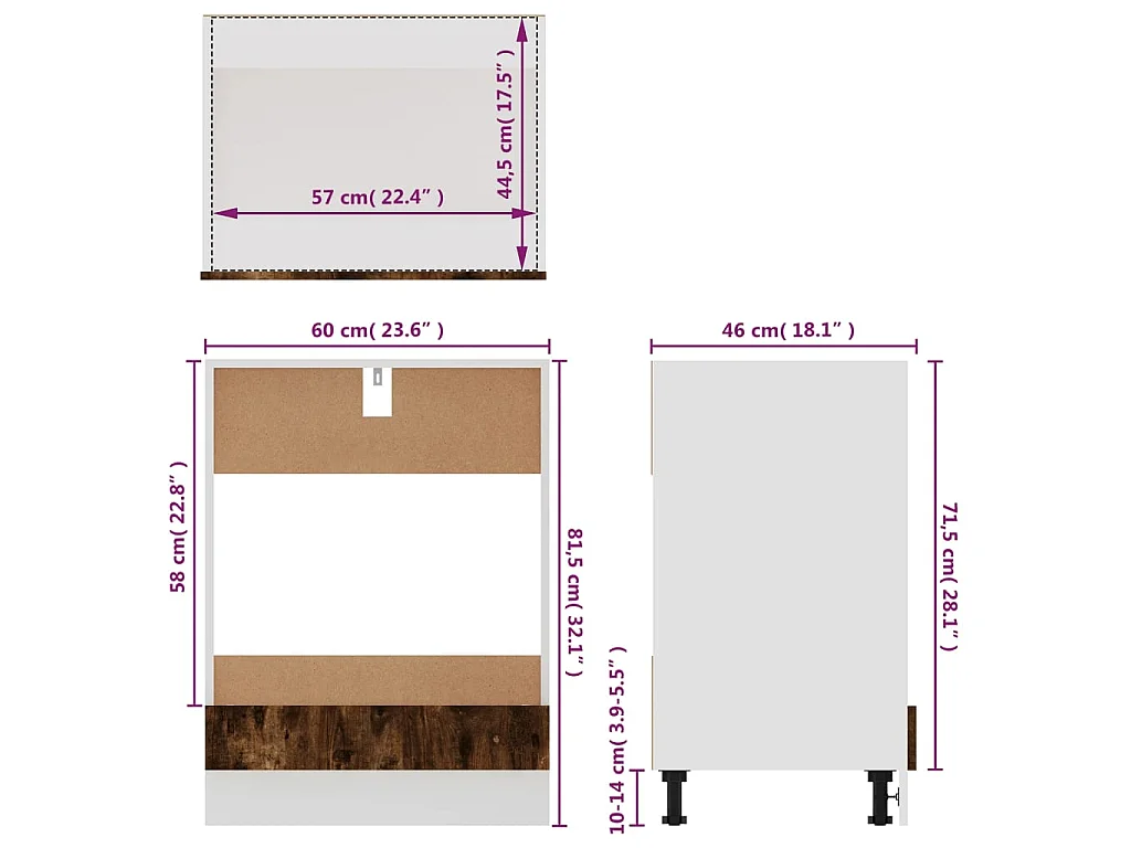 Ovenkast Lyon 60x46x81,5 cm bewerkt hout gerookt eikenkleurig