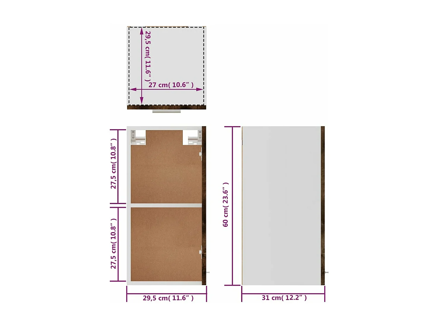 Armoire suspendue "Lyon" Chêne fumé 29,5 x 31 x 60 cm Bois d'ingénierie