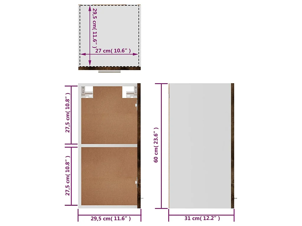 Hängeschrank Lyon Räuchereiche 29,5x31x60 cm Holzwerkstoff