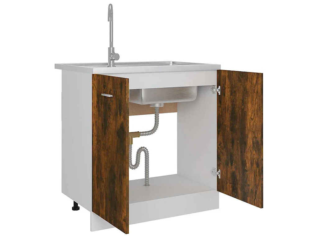 Meuble sous évier "Lyon" Chêne fumé 80 x 46 x 81,5 cm Bois d'ingénierie