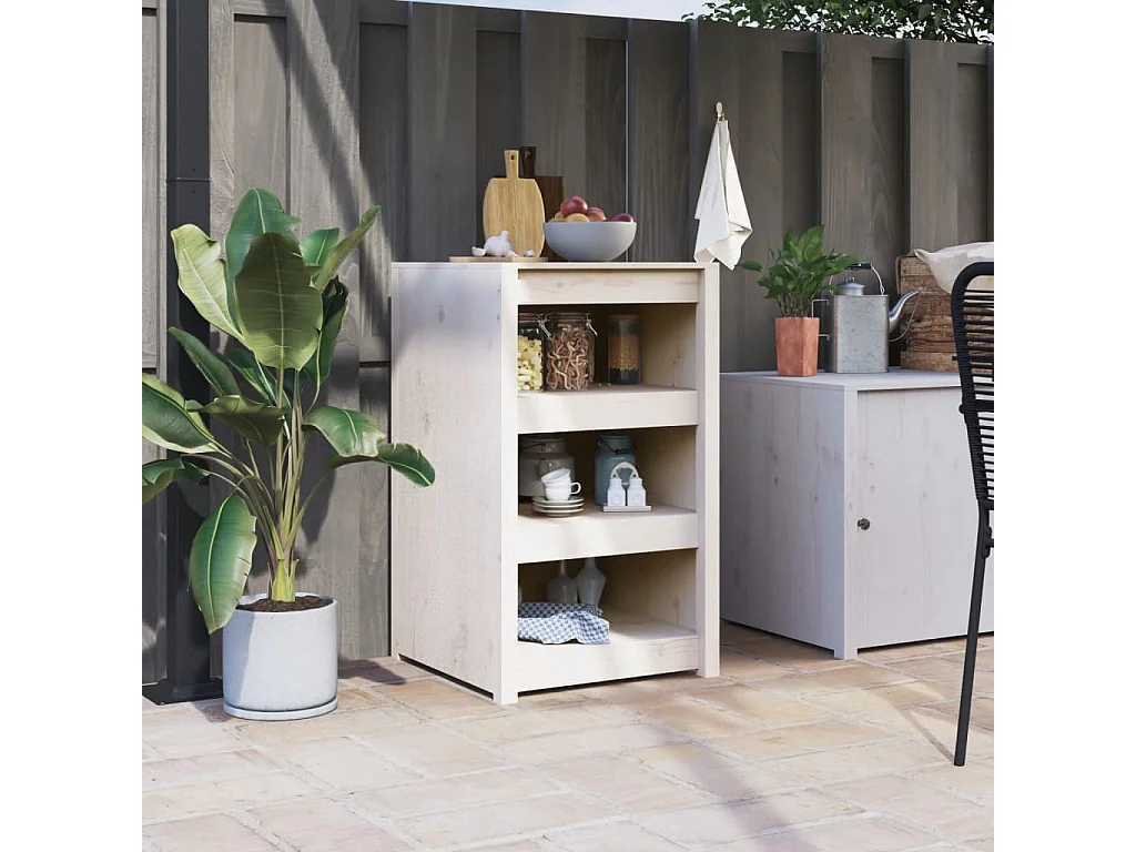 Keukenkast voor buiten 55x55x92 cm massief grenenhout wit
