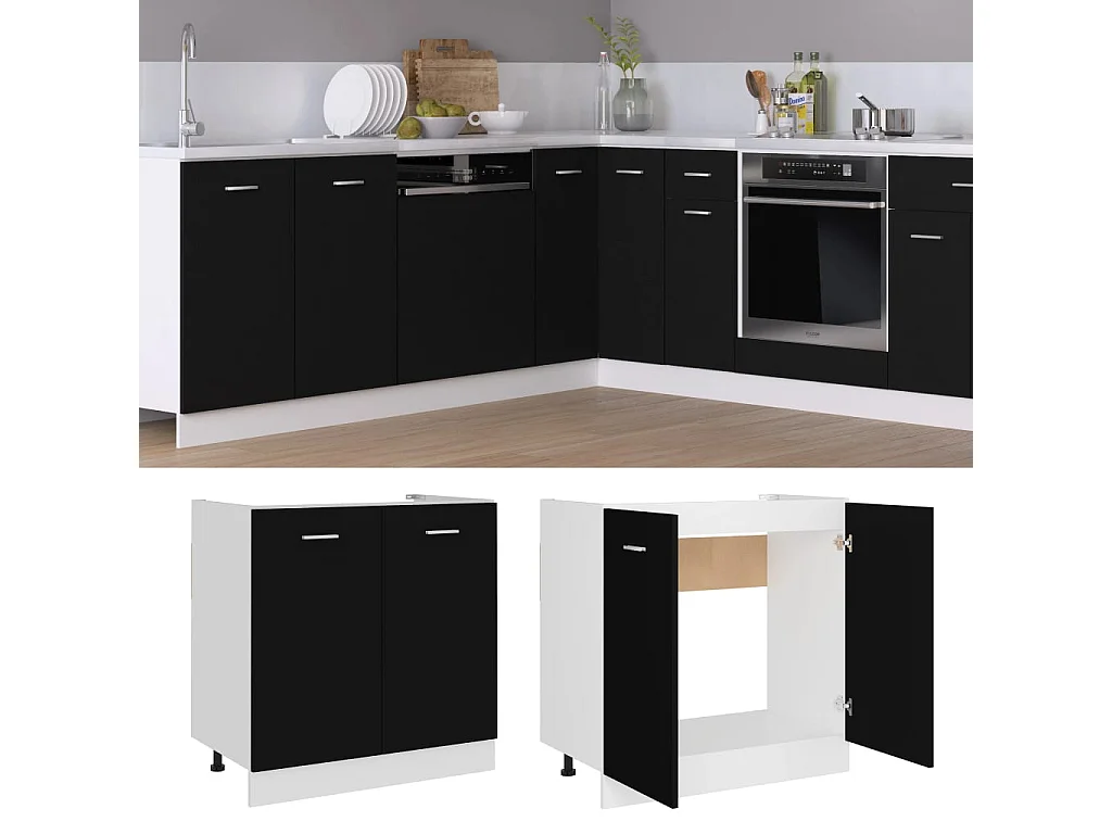 Spülenunterschrank Lyon Schwarz 80x46x81,5 cm Holzwerkstoff