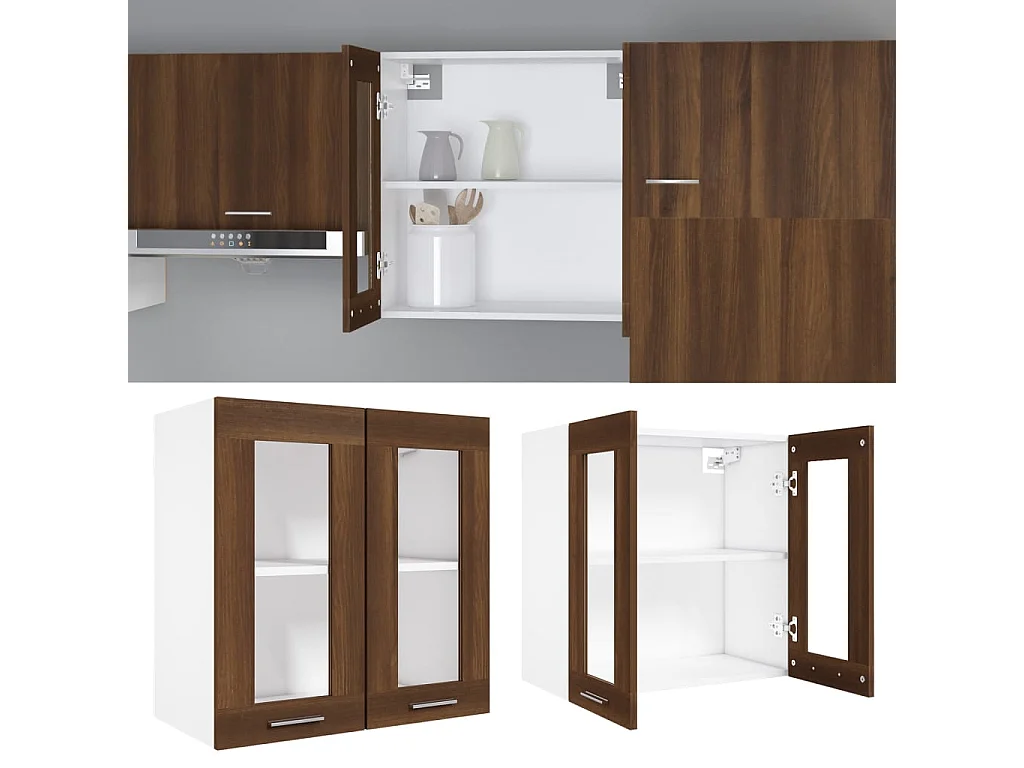 Vitrinekast hangend Lyon 60x31x60 cm bewerkt hout bruin eikenkleur