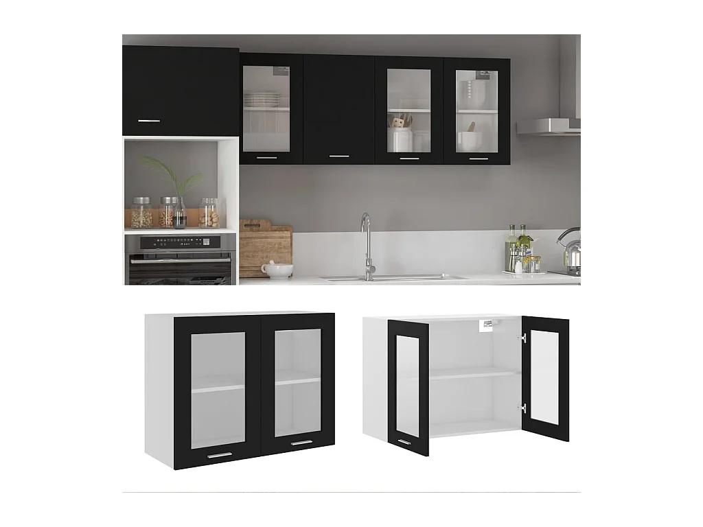 Vitrine suspendue "Lyon" Noir 80 x 31 x 60 cm Bois d'ingénierie