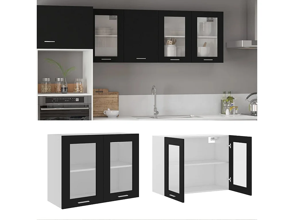 Vitrine suspendue "Lyon" Noir 80 x 31 x 60 cm Bois d'ingénierie