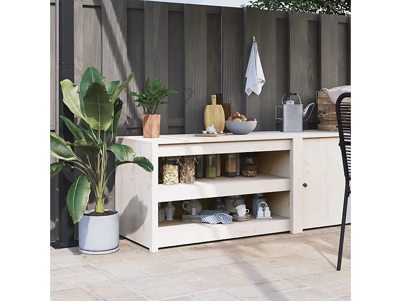 Armoire de cuisine d'extérieur blanc bois de pin massif