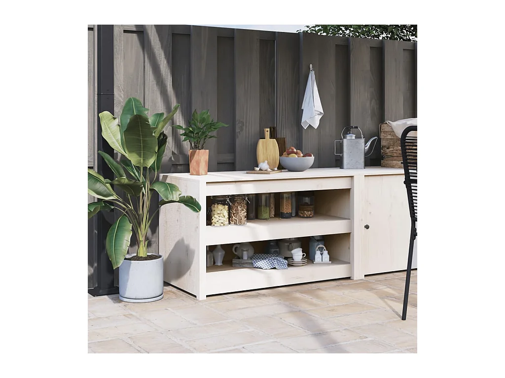 Armoire de cuisine d'extérieur blanc bois de pin massif