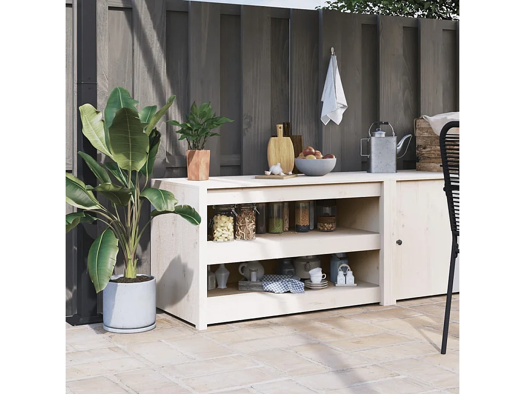 Armoire de cuisine d'extérieur MEPPEL blanc bois de pin massif