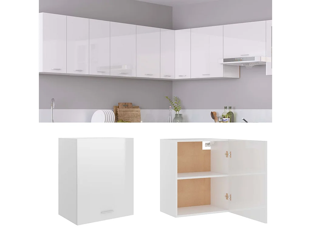 Armoire suspendue "Lyon" Blanc brillant 50 x 31 x 60 cm Bois d'ingénierie