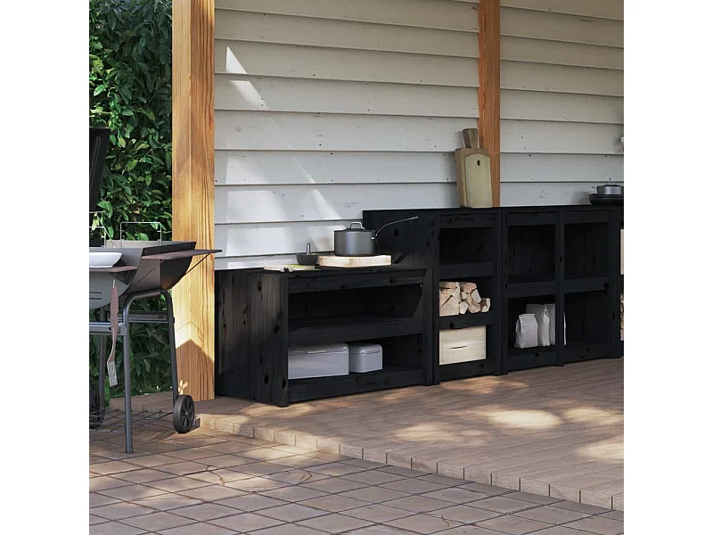 Armoires de cuisine d'extérieur 2 pcs noir bois de pin massif