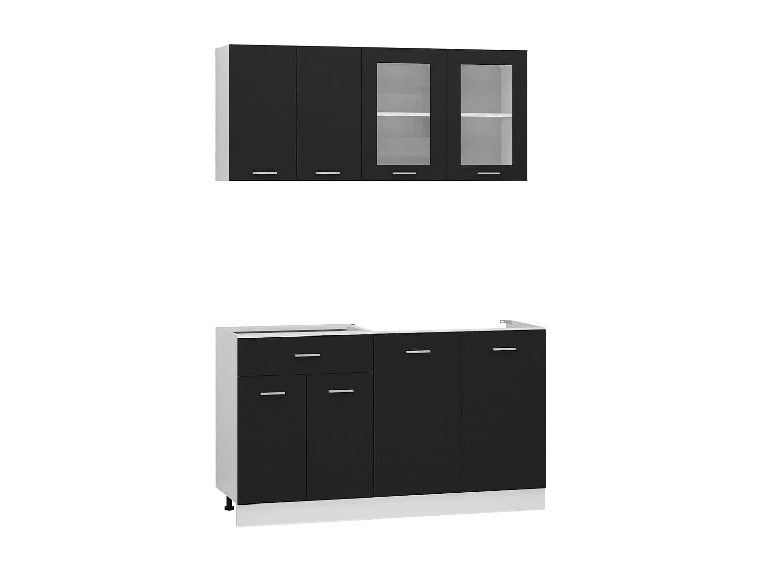 Conjunto de armarios de cocina de 4 piezas "Lyon" de madera de ingeniería negra