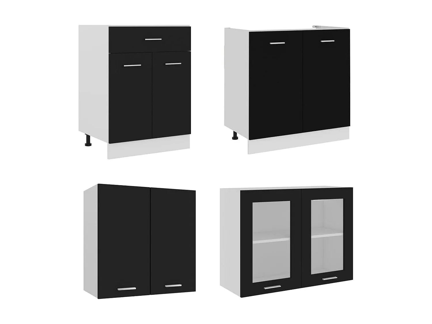 Conjunto de armarios de cocina de 4 piezas "Lyon" de madera de ingeniería negra