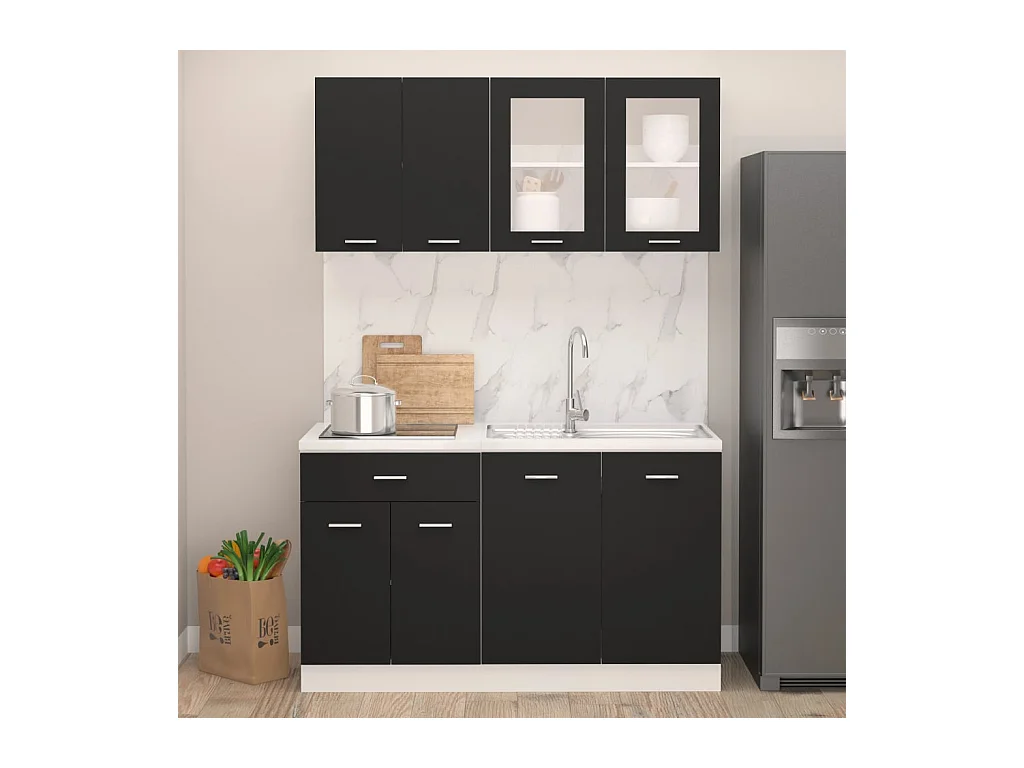 Ensemble de 4 meubles de cuisine "Lyon" en bois d'ingénierie noir
