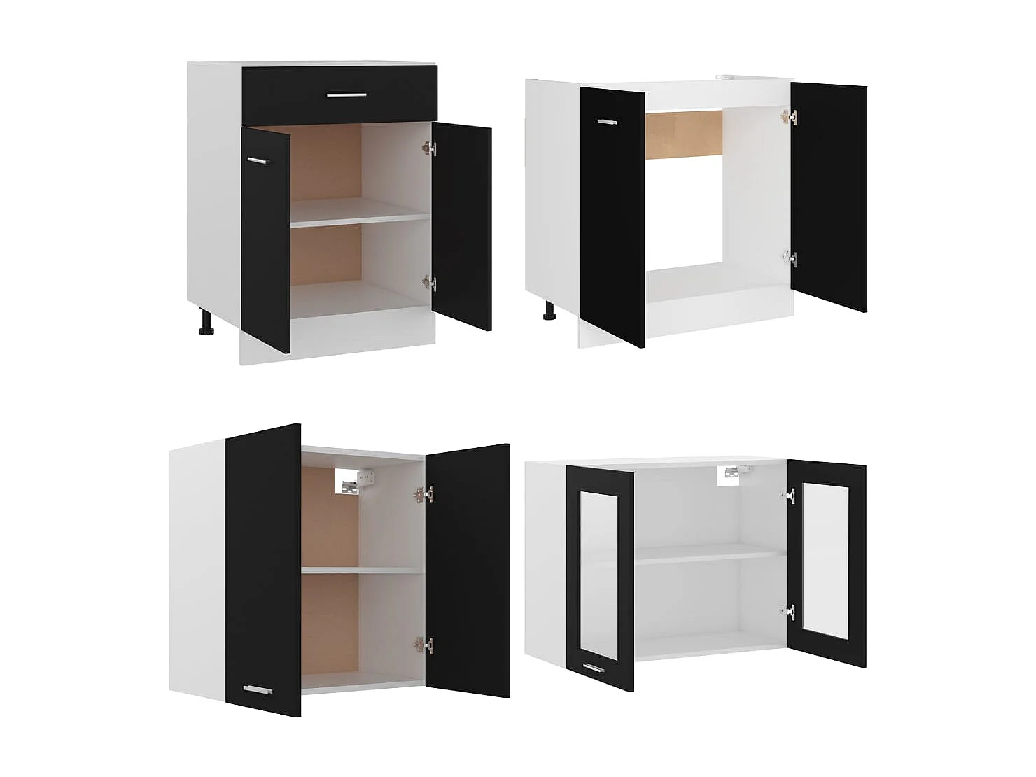 Ensemble de 4 meubles de cuisine "Lyon" en bois d'ingénierie noir