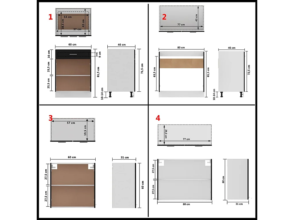 Ensemble de 4 meubles de cuisine "Lyon" en bois d'ingénierie noir