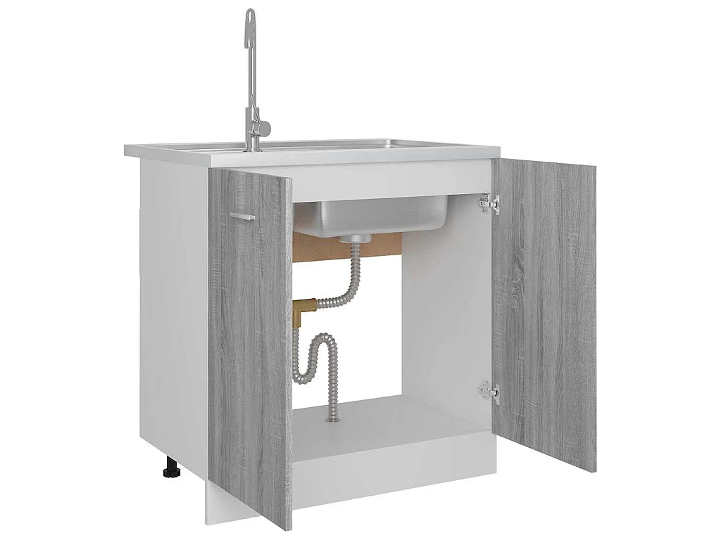 Gootsteenkast Lyon 80x46x81,5cm bewerkt hout grijs sonoma eiken