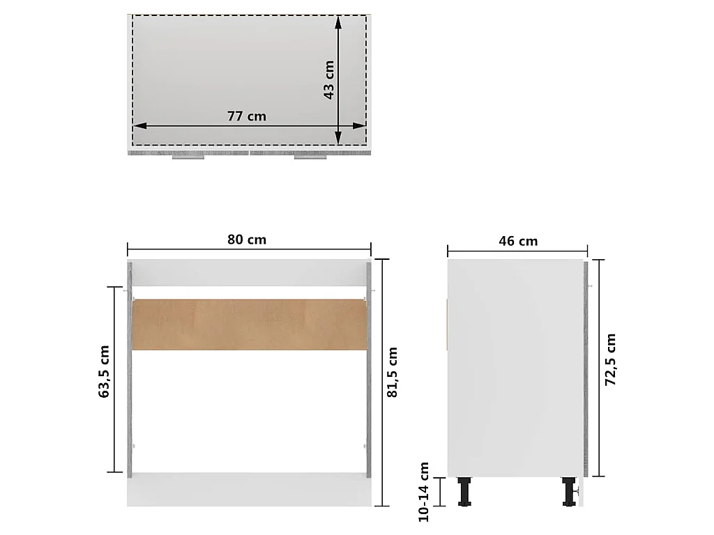 Gootsteenkast Lyon 80x46x81,5cm bewerkt hout grijs sonoma eiken