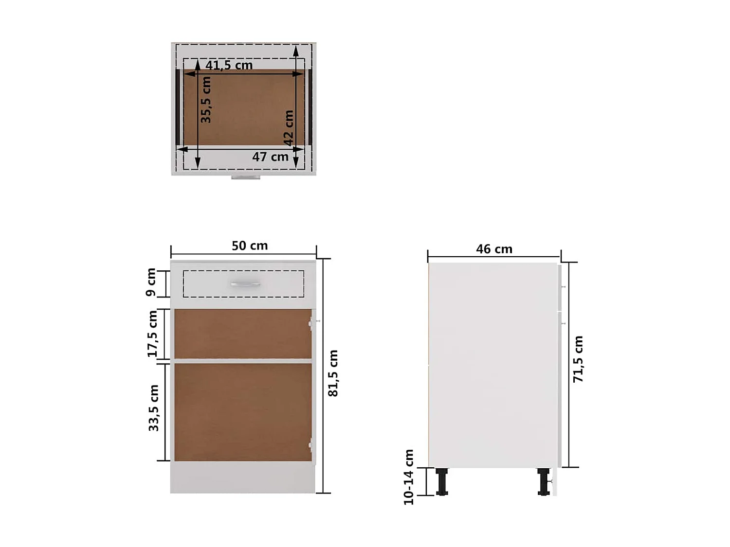 Schubunterschrank Lyon Weiß 50x46x81,5 cm Holzwerkstoff
