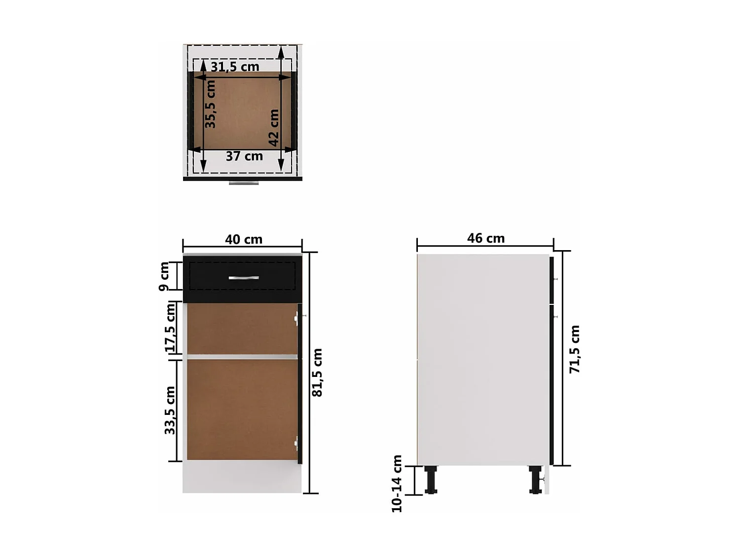 Armoire à tiroirs "Lyon" Noir 40 x 46 x 81,5 cm Bois d'ingénierie