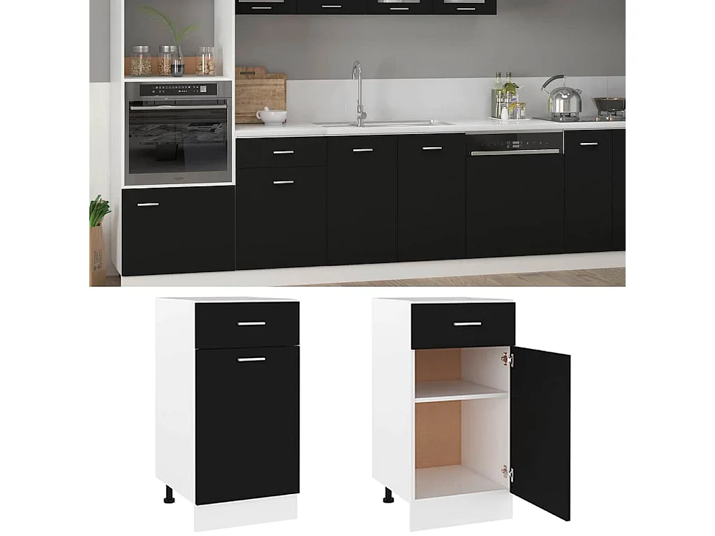 Cajón inferior "Lyon" negro, 40 x 46 x 81,5 cm, madera de ingeniería