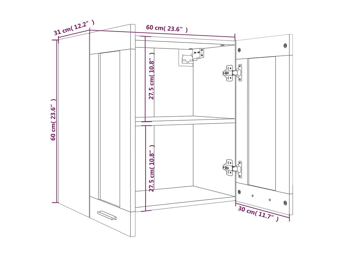 Vitrine suspendue "Lyon" Gris Sonoma 60 x 31 x 60 cm Bois d'ingénierie